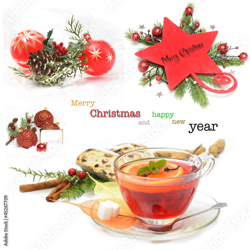 Photo: Group of Christmas objects isolated on white background Group of Christmas objects isolated on white background