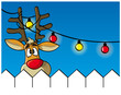 Reindeer behind fence with lamps