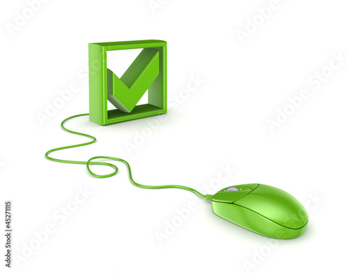Illustration: Green mouse and tick mark. Green mouse and tick mark.