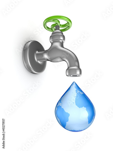 Illustration: Iron tap and stylized drop. Iron tap and stylized drop.