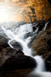 waterfall on  river through forest in autumn