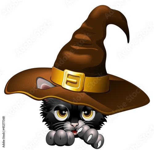 Vector: Halloween Kitten Witch Cartoon Gattino Cappello Strega Halloween Kitten Witch Cartoon Gattino Cappello Strega