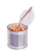 open tin can with white beans