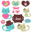 Cats in love romantic vector set of elements