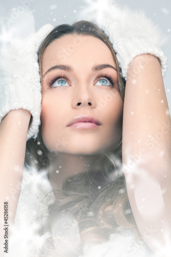 Photo: beautiful woman in white gloves beautiful woman in white gloves