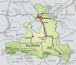 Verkehrskarte vom Kanton Salzburg mit Umland