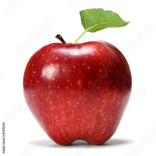 Photo: red apple with leaf red apple with leaf