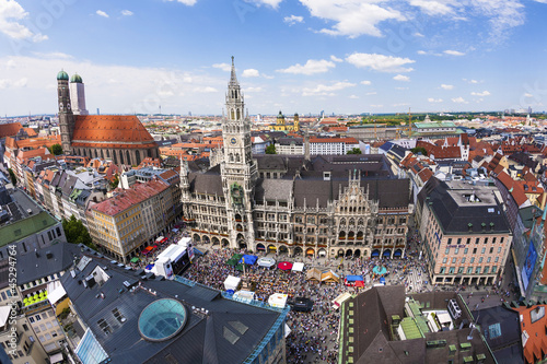 Photo: Aerial view of Munchen: Marienplatz, New Town Hall and Frauenkir Aerial view of Munchen: Marienplatz, New Town Hall and Frauenkir