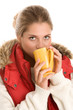 Photo: Woman drinking hot beverage Woman drinking hot beverage