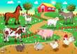 Farm animals with background. Vector illustration