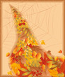 Autumn card with spiderweb, vector illustration