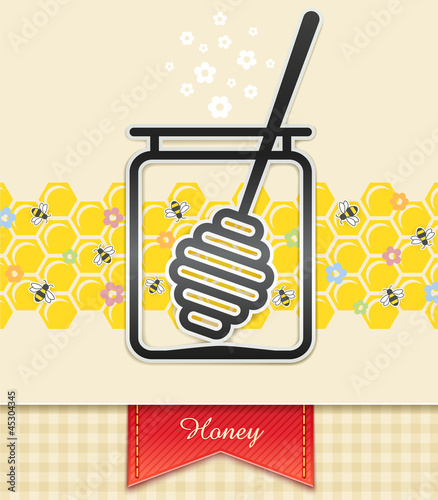 Vector: jar with honey and spoon. food background vector illustration jar with honey and spoon. food background vector illustration