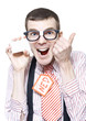 Ned The Sales Man Nerd Holding Business Card