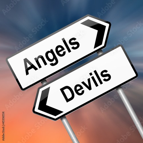 Illustration: Angel or devil concept. Angel or devil concept.