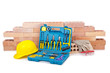 Construction concept with helmet and toolkit