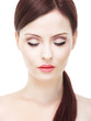 Attractive woman with perfect skin, eyes closed