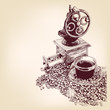 Vektor: Arrangement with the coffee hand drawn vector llustration Arrangement with the coffee hand drawn vector llustration