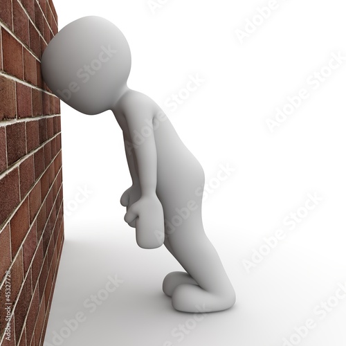 Illustration: 3D Kopf gegen Wand lehnen 3D Kopf gegen Wand lehnen