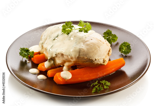 Photo: Boiled chicken breast and vegetables Boiled chicken breast and vegetables