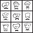 monochrome illustration of nine mustachioed chefs