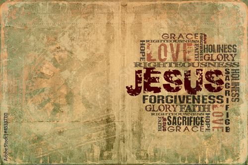 Illustration: Religious Words on Grunge Background Religious Words on Grunge Background