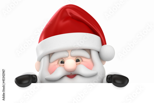Illustration: 3d render of Santa Claus and a blank board 3d render of Santa Claus and a blank board