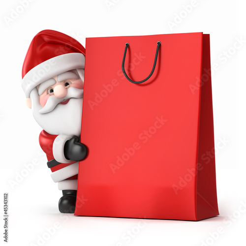 Illustration: 3d render of Santa Claus and a shopping bag 3d render of Santa Claus and a shopping bag