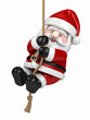 3d render of Santa Claus hanging on a rope