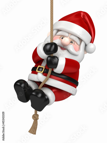 Illustration: 3d render of Santa Claus hanging on a rope 3d render of Santa Claus hanging on a rope