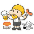 Germany, wearing traditional costumes, the men eat beer and saus