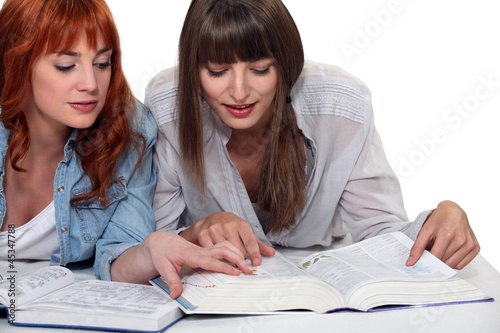 Photo: Young women looking up a word in the dictionary Young women looking up a word in the dictionary