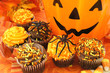 Happy Halloween - Colorful cupcakes with jack o lantern
