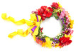 wreath of beautiful summer flowers, isolated on white