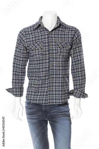 Photo: cotton plaid shirt on male mannequin cotton plaid shirt on male mannequin