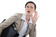 Businesswoman struggling to hear