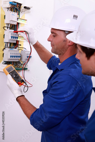 Photo: electrician measuring current electrician measuring current