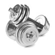 3d Chrome dumbell weights displayed