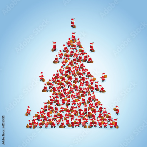 Vector: Weihnachtsmann Flashmob formt Weihnachtsbaum Weihnachtsmann Flashmob formt Weihnachtsbaum
