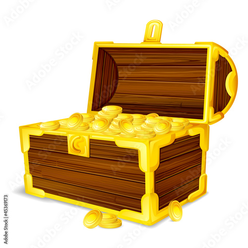Vector: vector illustration of treasure chest full of gold coin vector illustration of treasure chest full of gold coin