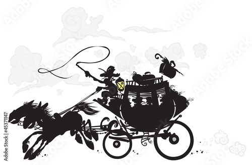 Vector: Western Stagecoach. Silhouette drawing. Western Stagecoach. Silhouette drawing.
