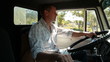 Delivery truck driver at the wheel