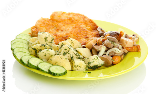 Photo: Roast chicken cutlet with boiled potatoes Roast chicken cutlet with boiled potatoes