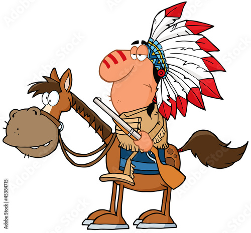 Vector: Indian Chief With Gun On Horse Indian Chief With Gun On Horse