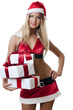 The Christmas girl with boxes of gifts isolated