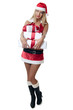 The Christmas girl with boxes of gifts isolated