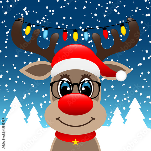 Vector: Rudolph Glasses Chain Of Lights Winter Forest Blue Rudolph Glasses Chain Of Lights Winter Forest Blue