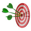 Illustration: Darts target aim with three arrows in the center 3d Darts target aim with three arrows in the center 3d