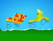 Vector child application of colored paper of machine