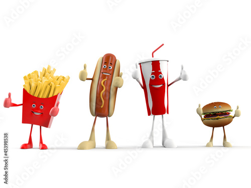 Illustration: 3d rendered illustration of a group of fast food 3d rendered illustration of a group of fast food