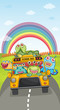 monsters, school bus and rainbow